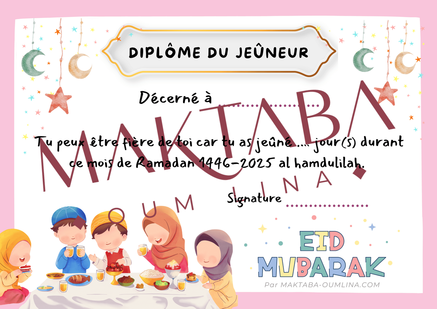 Diplôme du petit jeûneur : filles (format PDF à télécharger)