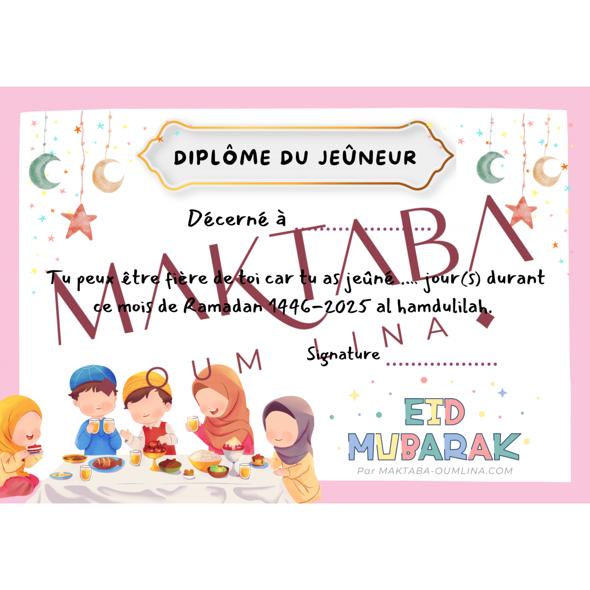 Diplôme du petit jeûneur : filles (format PDF à télécharger)