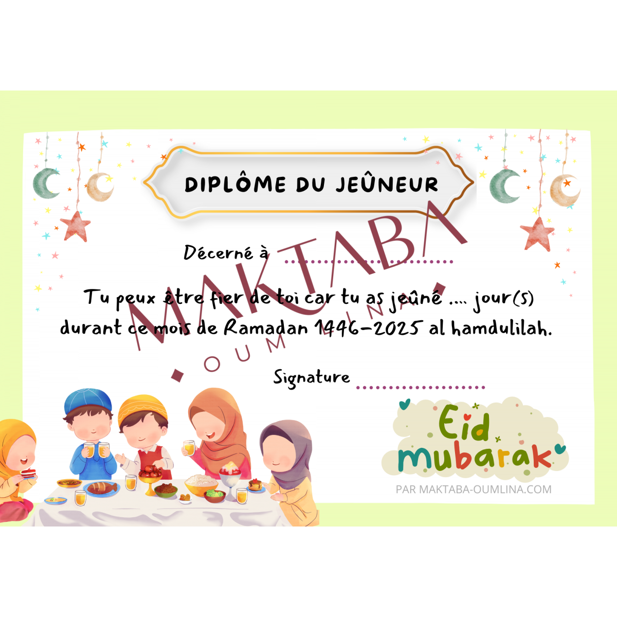 Diplôme du petit jeûneur : garçons (format PDF à télécharger)