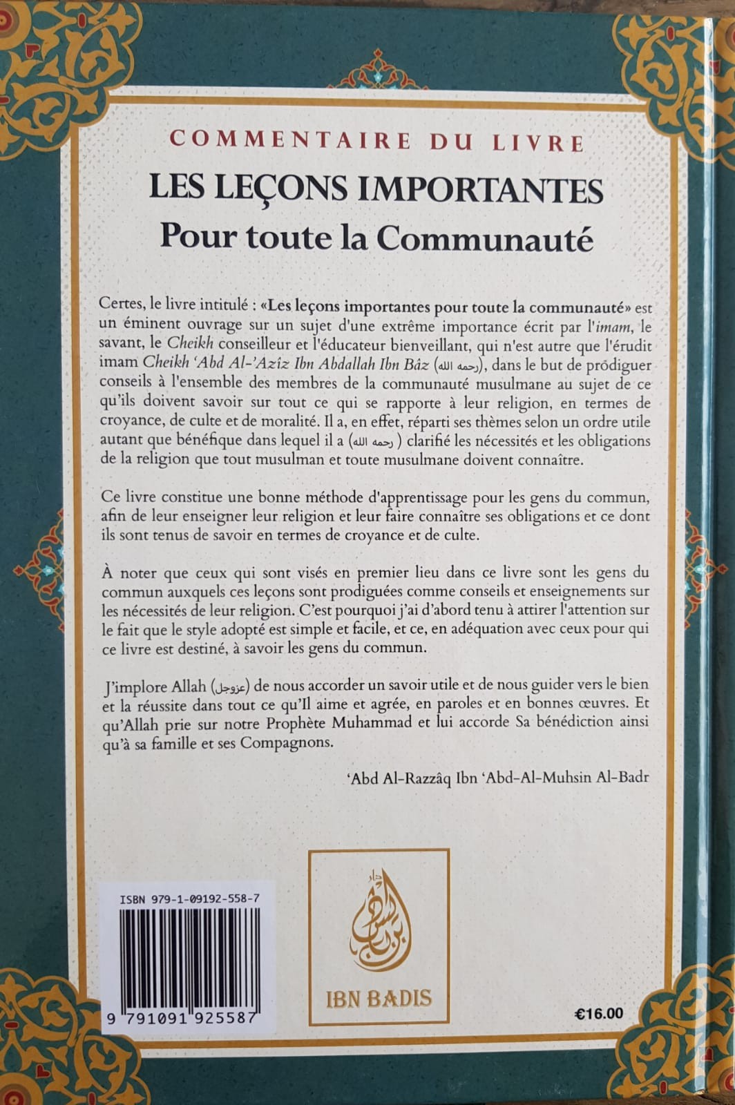 Les leçons importante - Edition Ibn Badis