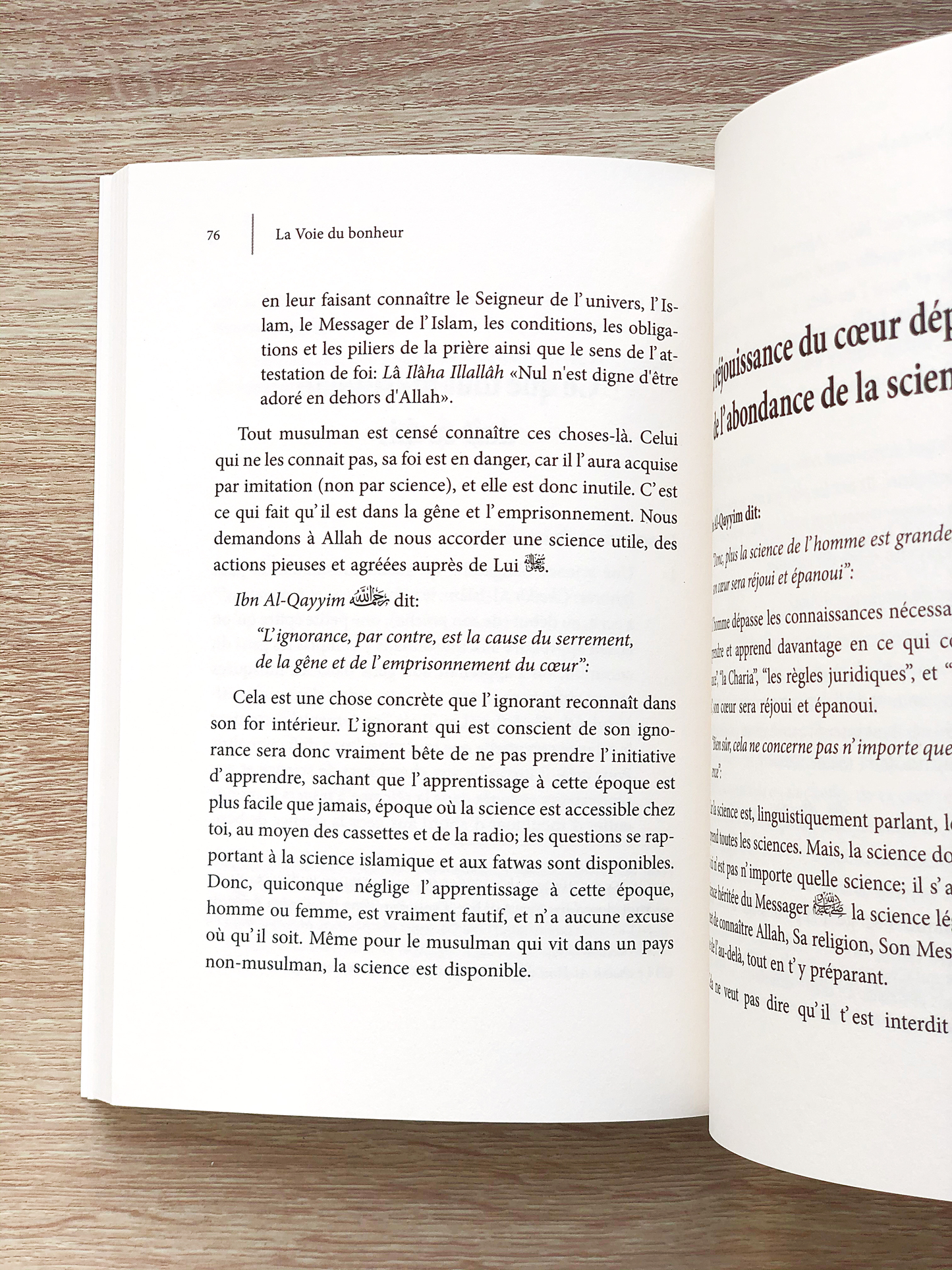 La Voie Du Bonheur, D'Ibn Qayyim Al-Jawziyya, Commentaire De Muhammad Amân Ibn 'Ali Al-Jâmi