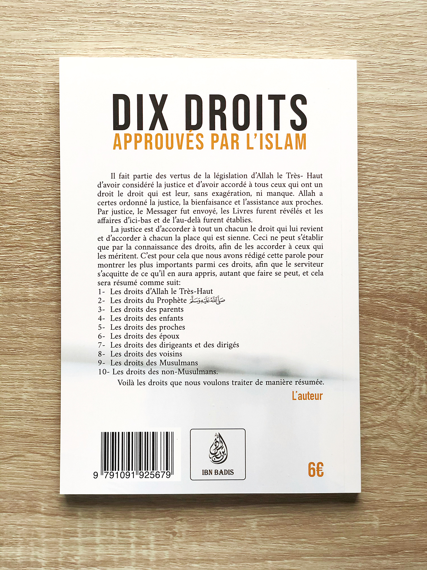 Dix Droits Approuvés Par L'Islam, De Muhammed Ibn Salih Al-Uthaymin, Bilingue (Français- Arabe)