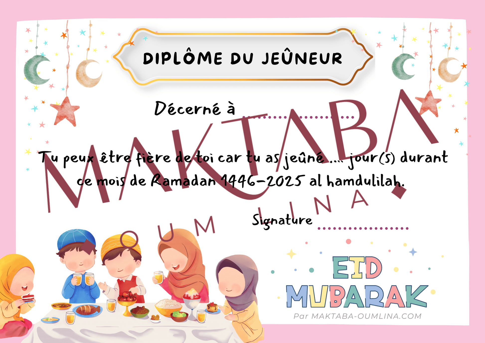 Diplôme du petit jeûneur : filles (format PDF à télécharger)