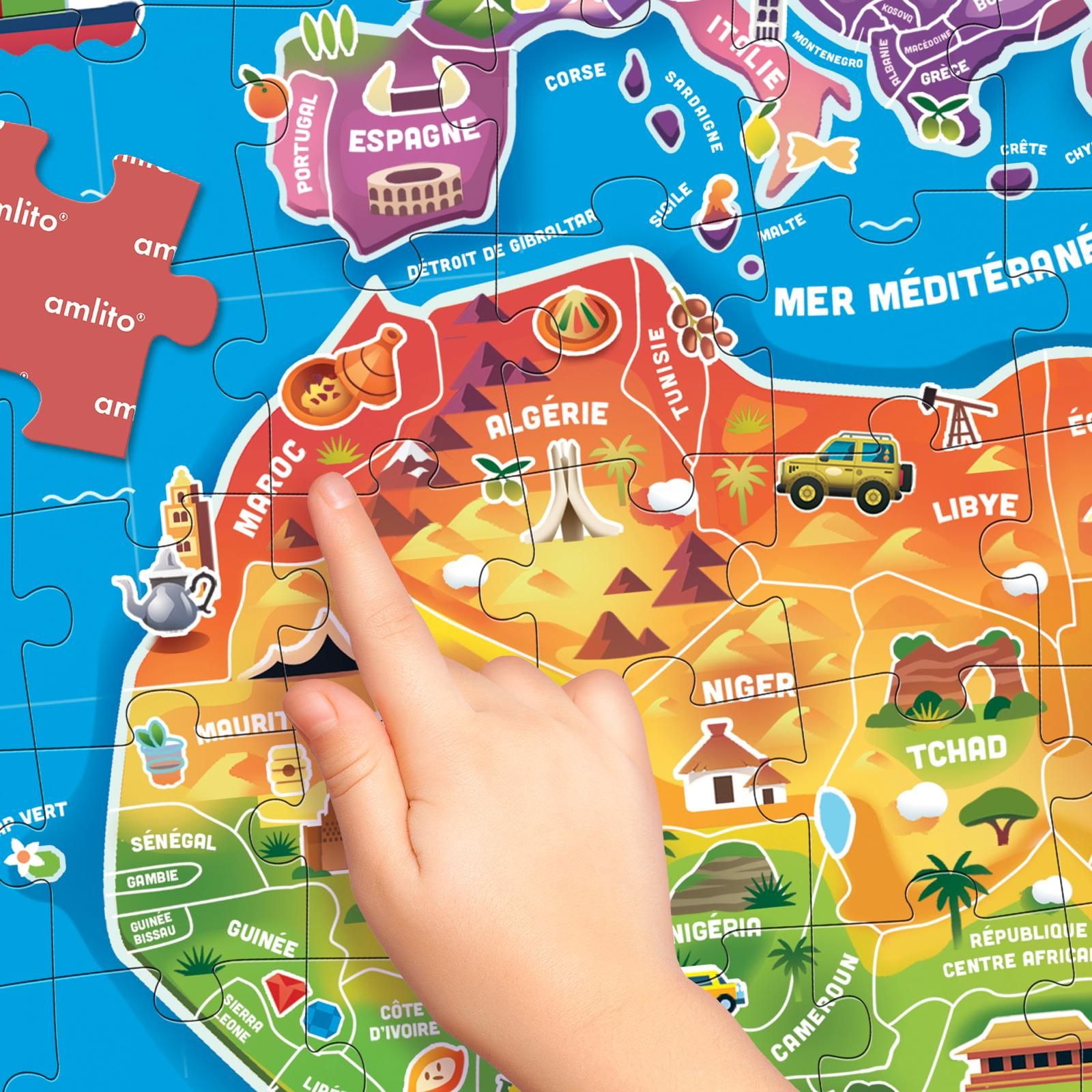 Grand puzzle carte du monde 150 pièces: continent, pays, mer et océans