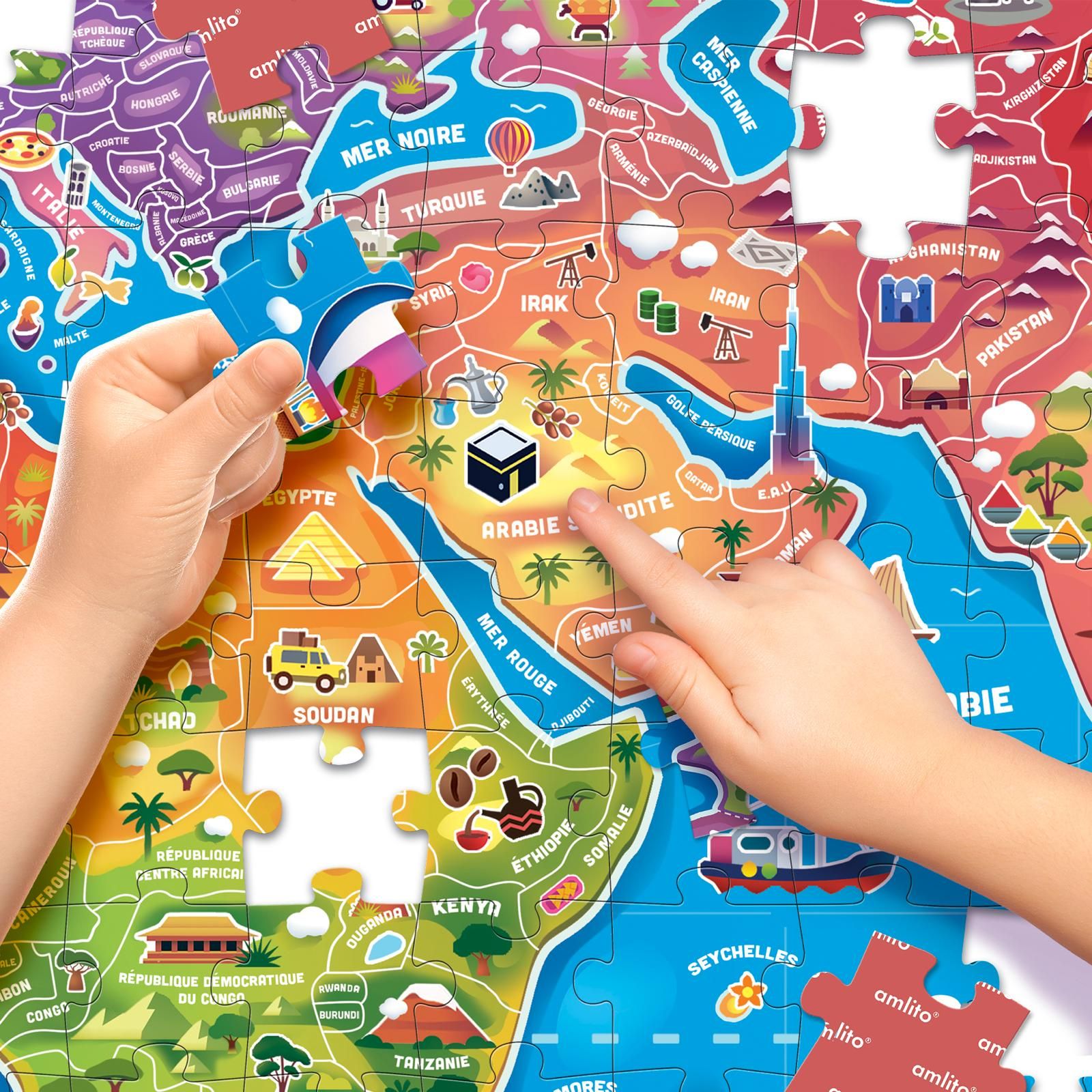 Grand puzzle carte du monde 150 pièces: continent, pays, mer et océans